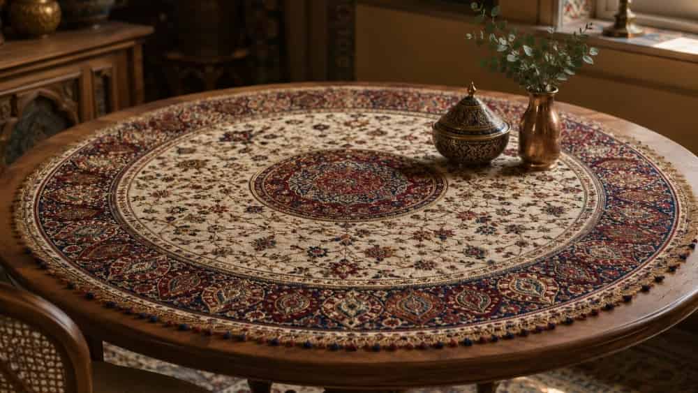 سفارش آنلاین با ارسال سریع رومیزی گرد پته دوزی دست‌دوز